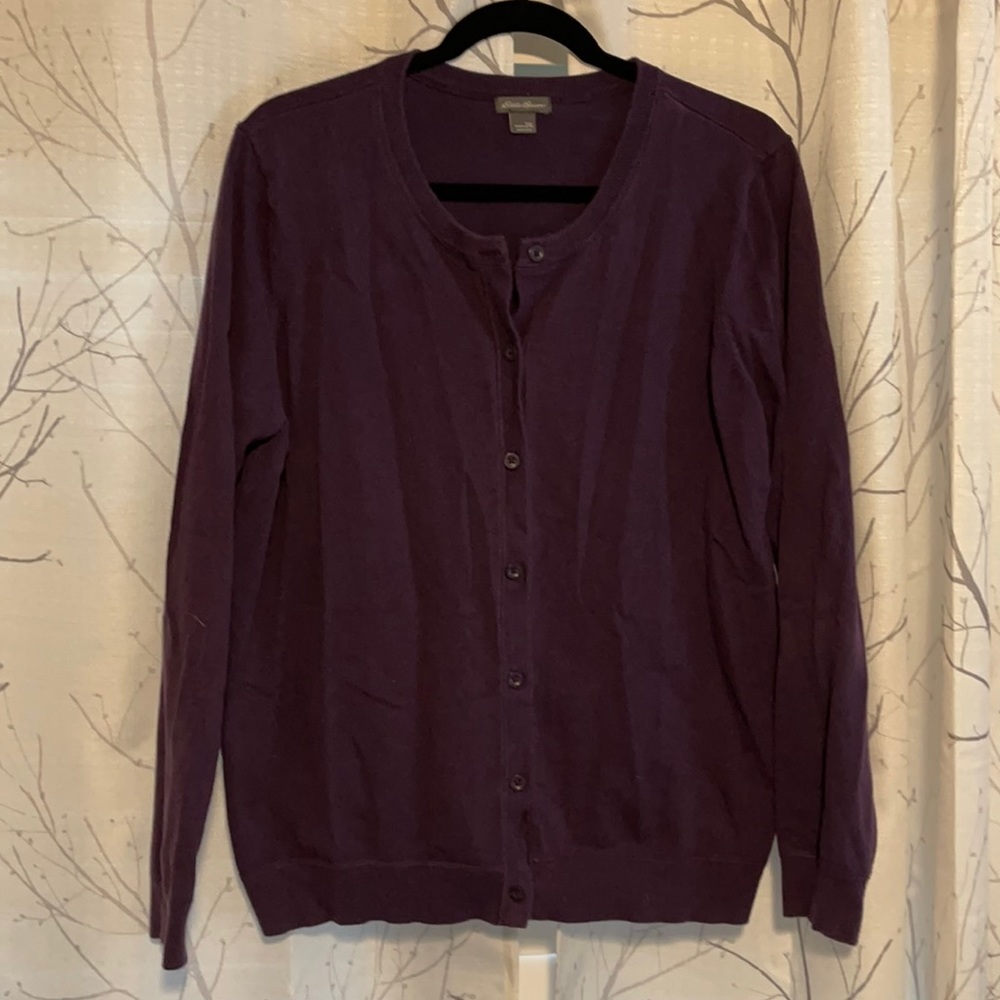 Eddie Bauer Purple crew neck cardigan